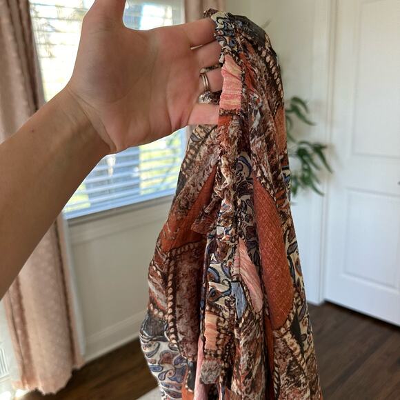 Hayden Paisley Patchwork Ruffle Neck Chiffon Tunic Dress - Picture 9 of 10